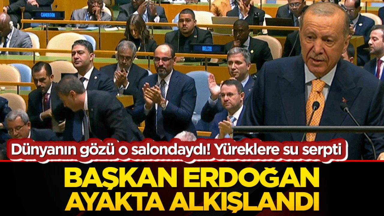Dünyanın gözü o salondaydı! Başkan <i>Erdoğan</i> BM kürsüsünden insanlık dersi verdi, salon ayakta...